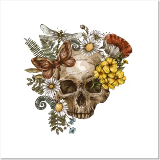 Goblincore Floral Skull Posters and Art